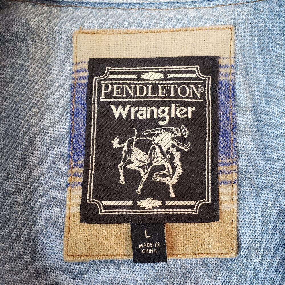 PENDLETON X WRANGLER Long Sleeve Western Work Shirt Cotton & Wool Men's Large - Picture 2 of 10